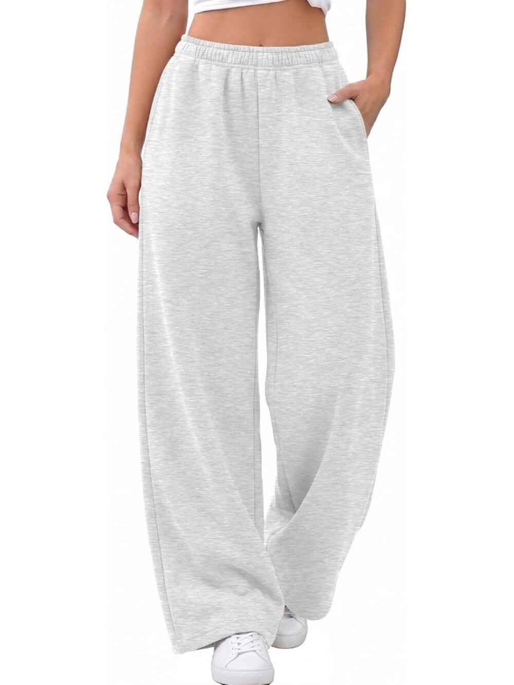 Versatile Fleece Lined Wide Leg Sweatpants for Everyday Wear - Women's Medium